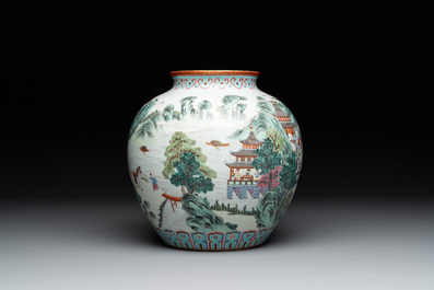 A Chinese famille rose 'fisherman, woodcutter, farmer and scholar 漁樵耕讀圖' vase, Shen De Tang 慎德堂 mark, 19/20th C.