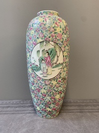A Chinese famille rose 'millefleurs' 'ladies in a garden' vase, Republic
