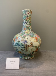 A fine Chinese famille rose 'millefleurs' bottle vase with immortals, Kangxi mark, Republic