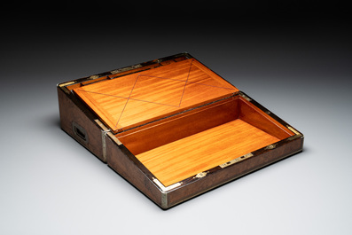 A burlwood- and rosewood veneered travel writing box, Pearce Maker 77 Cornhill London, dated 31st Dec. 1859