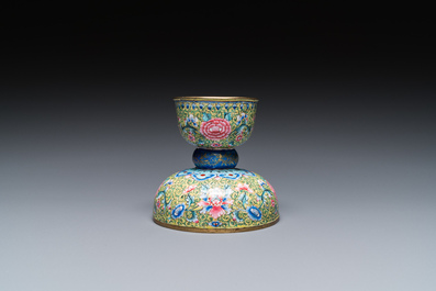 An unusual Chinese yellow-ground Canton enamel spittoon, Qianlong