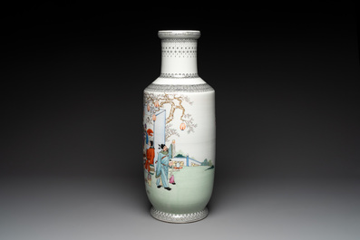 A Chinese famille rose 'Chun Ye Yan Tao Li Yuan 春夜宴桃李園' vase, Qianlong mark, 20th C.
