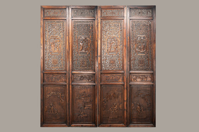Four Chinese carved and openworked wooden doors, early 20th C.
