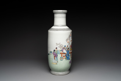 A Chinese famille rose 'Chun Ye Yan Tao Li Yuan 春夜宴桃李園' vase, Qianlong mark, 20th C.