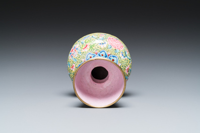 An unusual Chinese yellow-ground Canton enamel spittoon, Qianlong