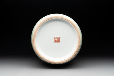 A Chinese famille rose 'Chun Ye Yan Tao Li Yuan 春夜宴桃李園' vase, Qianlong mark, 20th C.