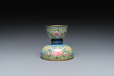 An unusual Chinese yellow-ground Canton enamel spittoon, Qianlong