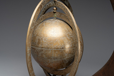 An Islamic brass astrolabe and a Persian sundial with compass, 19th C.