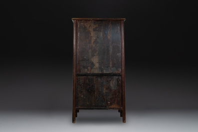 A large Chinese lacquered tapered round-corner cabinet, 'yuanjiaogui', Ming, 16/17th C.