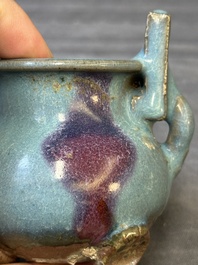 A Chinese junyao purple-splashed tripod censer and a Cizhou brush washer, Ming