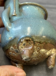 A Chinese junyao purple-splashed tripod censer and a Cizhou brush washer, Ming