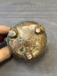 A Chinese junyao purple-splashed tripod censer and a Cizhou brush washer, Ming