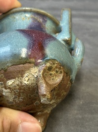 A Chinese junyao purple-splashed tripod censer and a Cizhou brush washer, Ming