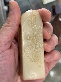 A Chinese soapstone 'Chang Chun Shu Wu Yu Zhi 長春書屋御製' seal with a box, 18th C.