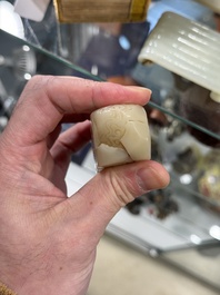 A Chinese soapstone 'Chang Chun Shu Wu Yu Zhi 長春書屋御製' seal with a box, 18th C.