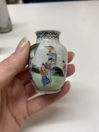 Six small Chinese famille rose vases, Qianlong and Hongxian marks, 20th C.