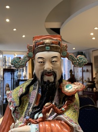 A large Chinese famille rose figure of the star god Lu, Wu Yongmao 吴永茂 seal mark, Republic