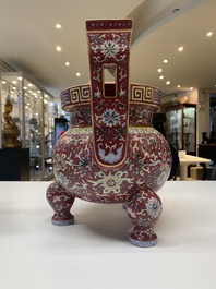 A Chinese famille rose 'bajixiang and lotus scroll' censer, Qianlong mark, 20th C.