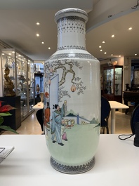 A Chinese famille rose 'Chun Ye Yan Tao Li Yuan 春夜宴桃李園' vase, Qianlong mark, 20th C.