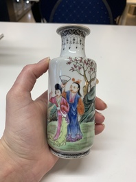 Six small Chinese famille rose vases, Qianlong and Hongxian marks, 20th C.