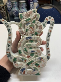 A very rare Chinese famille verte 'longevity' ewer and cover, Kangxi