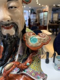 A large Chinese famille rose figure of the star god Lu, Wu Yongmao 吴永茂 seal mark, Republic