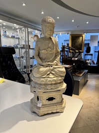 An extremely rare Chinese Swatow cream-glazed seated Buddha, Xuande mark, Ming