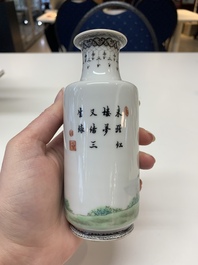Six small Chinese famille rose vases, Qianlong and Hongxian marks, 20th C.