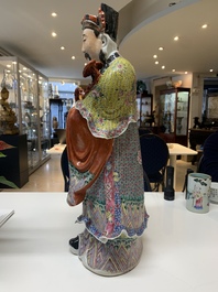 A large Chinese famille rose figure of the star god Lu, Wu Yongmao 吴永茂 seal mark, Republic
