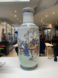 A Chinese famille rose 'Chun Ye Yan Tao Li Yuan 春夜宴桃李園' vase, Qianlong mark, 20th C.