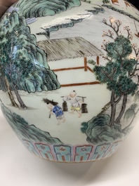 A Chinese famille rose 'fisherman, woodcutter, farmer and scholar 漁樵耕讀圖' vase, Shen De Tang 慎德堂 mark, 19/20th C.