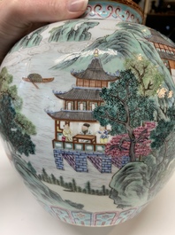 A Chinese famille rose 'fisherman, woodcutter, farmer and scholar 漁樵耕讀圖' vase, Shen De Tang 慎德堂 mark, 19/20th C.