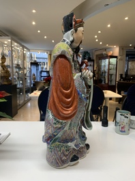 A large Chinese famille rose figure of the star god Lu, Wu Yongmao 吴永茂 seal mark, Republic