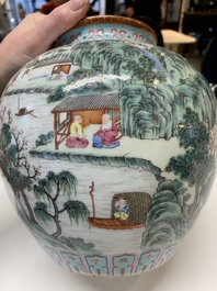 A Chinese famille rose 'fisherman, woodcutter, farmer and scholar 漁樵耕讀圖' vase, Shen De Tang 慎德堂 mark, 19/20th C.
