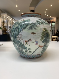 A Chinese famille rose 'fisherman, woodcutter, farmer and scholar 漁樵耕讀圖' vase, Shen De Tang 慎德堂 mark, 19/20th C.
