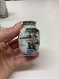 Six small Chinese famille rose vases, Qianlong and Hongxian marks, 20th C.