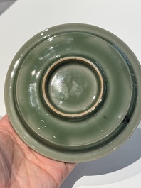 A Chinese Longquan celadon 'twin fish' plate, Yuan/Ming