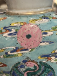 A pair of large Chinese famille rose figures on stands, Qianlong