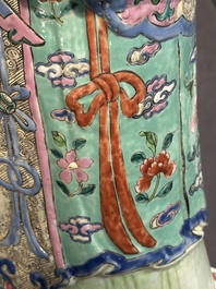 A pair of large Chinese famille rose figures on stands, Qianlong