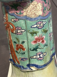 A pair of large Chinese famille rose figures on stands, Qianlong