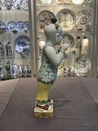 A pair of large Chinese famille rose figures on stands, Qianlong