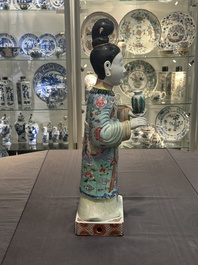 A pair of large Chinese famille rose figures on stands, Qianlong