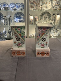 A pair of large Chinese famille rose figures on stands, Qianlong