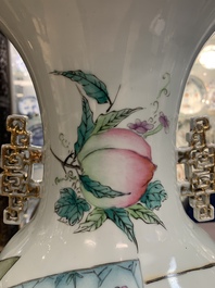 A Chinese famille rose vase, signed Yu Zhao 余钊, dated 1917