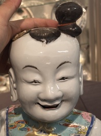 A pair of large Chinese famille rose figures on stands, Qianlong