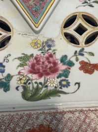 A pair of large Chinese famille rose figures on stands, Qianlong