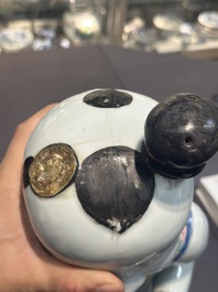 A pair of large Chinese famille rose figures on stands, Qianlong