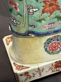 A pair of large Chinese famille rose figures on stands, Qianlong