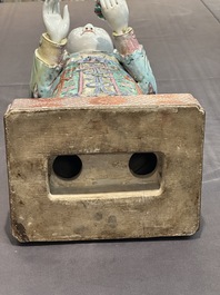 A pair of large Chinese famille rose figures on stands, Qianlong