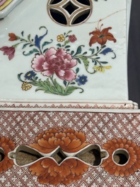 A pair of large Chinese famille rose figures on stands, Qianlong